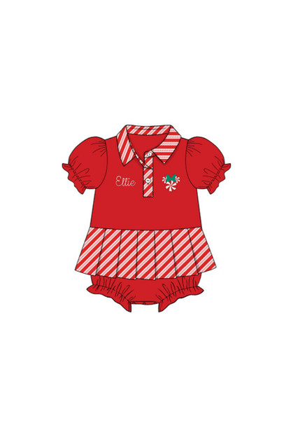 The Smocked Flamingo Apparel & Accessories French Knot Candy Cane Mouse Skirted Bubble