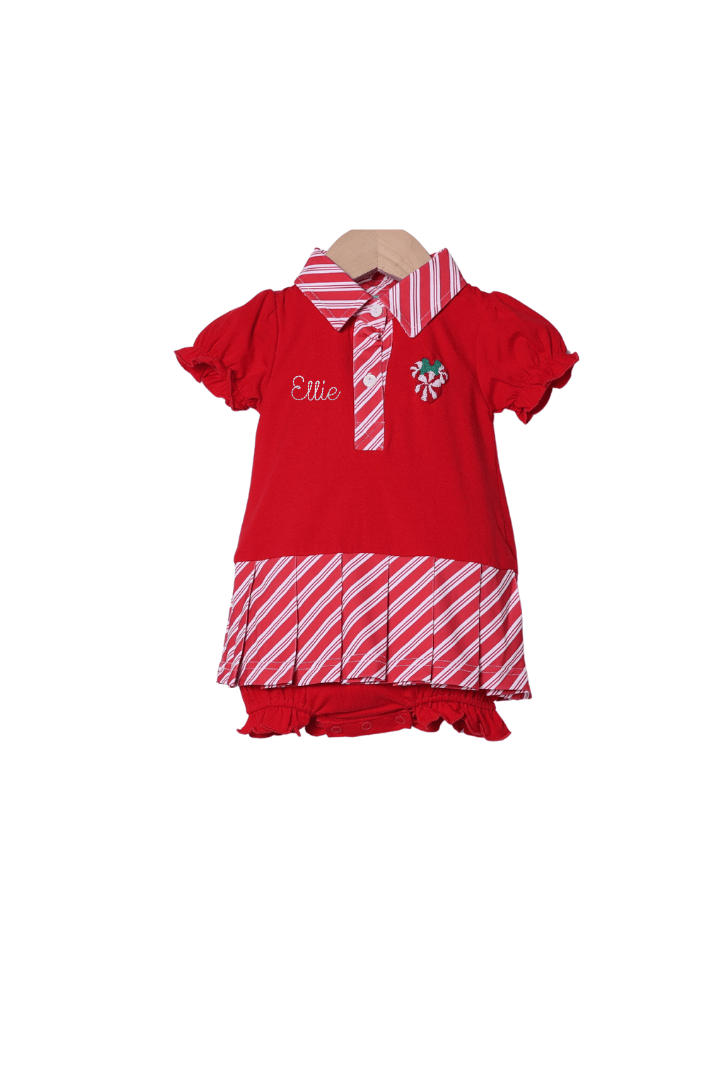 The Smocked Flamingo Apparel & Accessories French Knot Candy Cane Mouse Skirted Bubble
