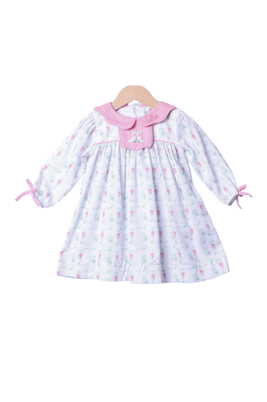 The Smocked Flamingo Apparel & Accessories French Knot Christmas Boots Pink Corduroy Dress