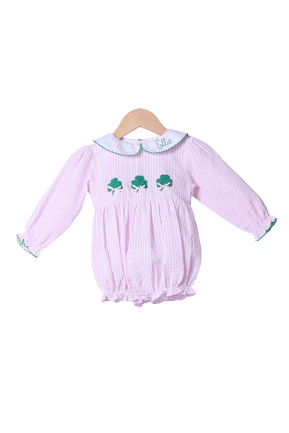 The Smocked Flamingo Apparel & Accessories French Knot Clover Pink Seersucker Bubble