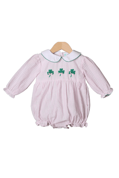 The Smocked Flamingo Apparel & Accessories French Knot Clover Pink Seersucker Bubble