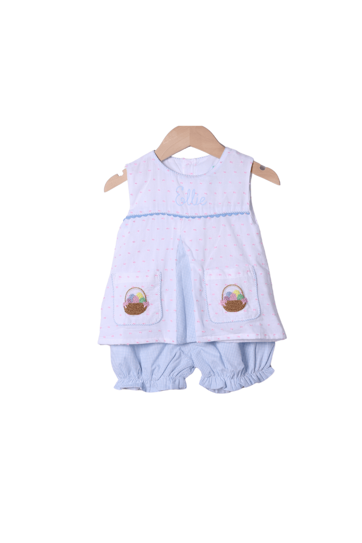 The Smocked Flamingo Apparel & Accessories French Knot Easter Basket Swiss Dot Bloomer Set