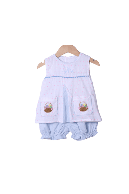 The Smocked Flamingo Apparel & Accessories French Knot Easter Basket Swiss Dot Bloomer Set