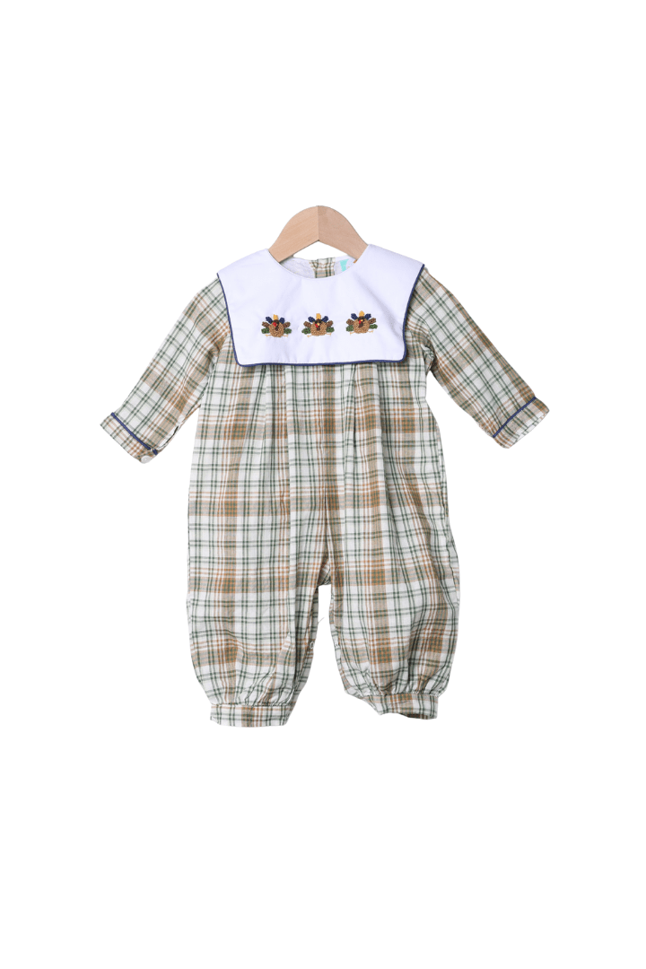The Smocked Flamingo Apparel & Accessories French Knot Fall Plaid Turkey Romper