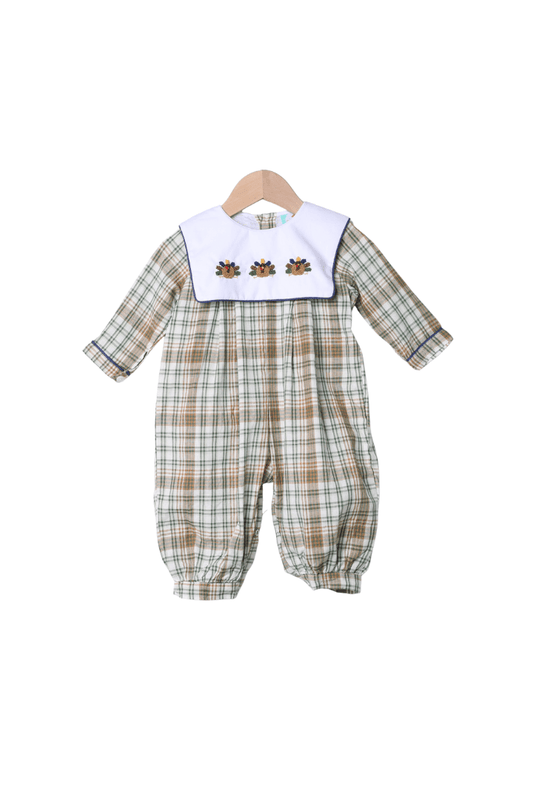 The Smocked Flamingo Apparel & Accessories French Knot Fall Plaid Turkey Romper