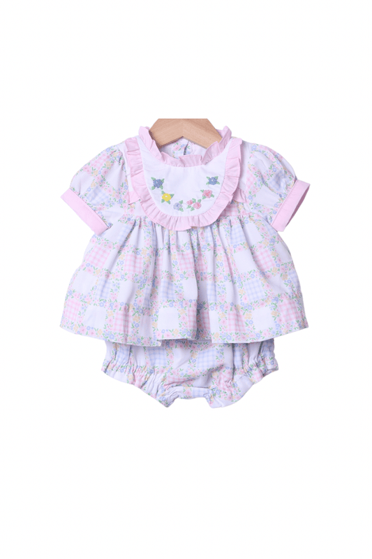 The Smocked Flamingo Apparel & Accessories French Knot Flower Patchwork Bloomer Set