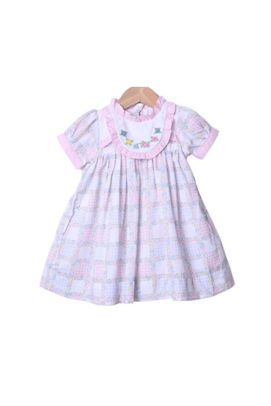 The Smocked Flamingo Apparel & Accessories French Knot Flower Patchwork Dress