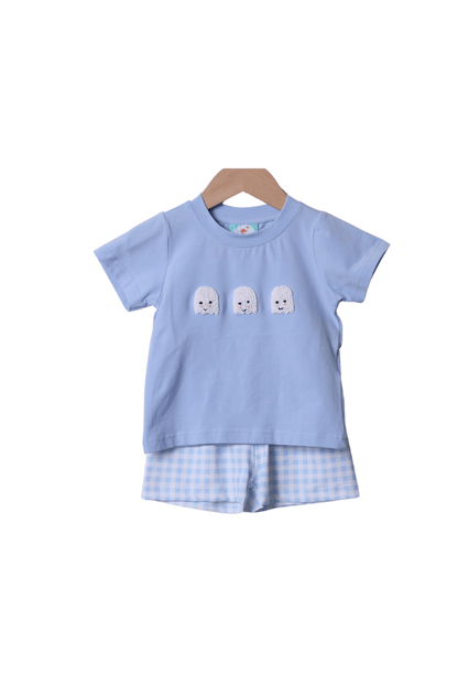 The Smocked Flamingo Apparel & Accessories French Knot Ghost Blue Gingham Short Set