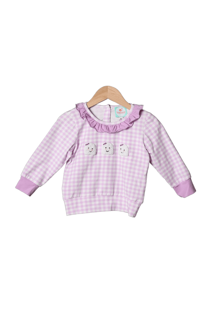 The Smocked Flamingo Apparel & Accessories French Knot Ghost Lavender Gingham Lightweight Pullover