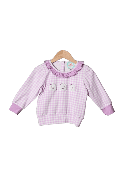 The Smocked Flamingo Apparel & Accessories French Knot Ghost Lavender Gingham Lightweight Pullover