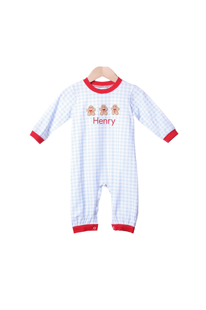 The Smocked Flamingo Apparel & Accessories French Knot Gingerbread Blue Gingham Romper