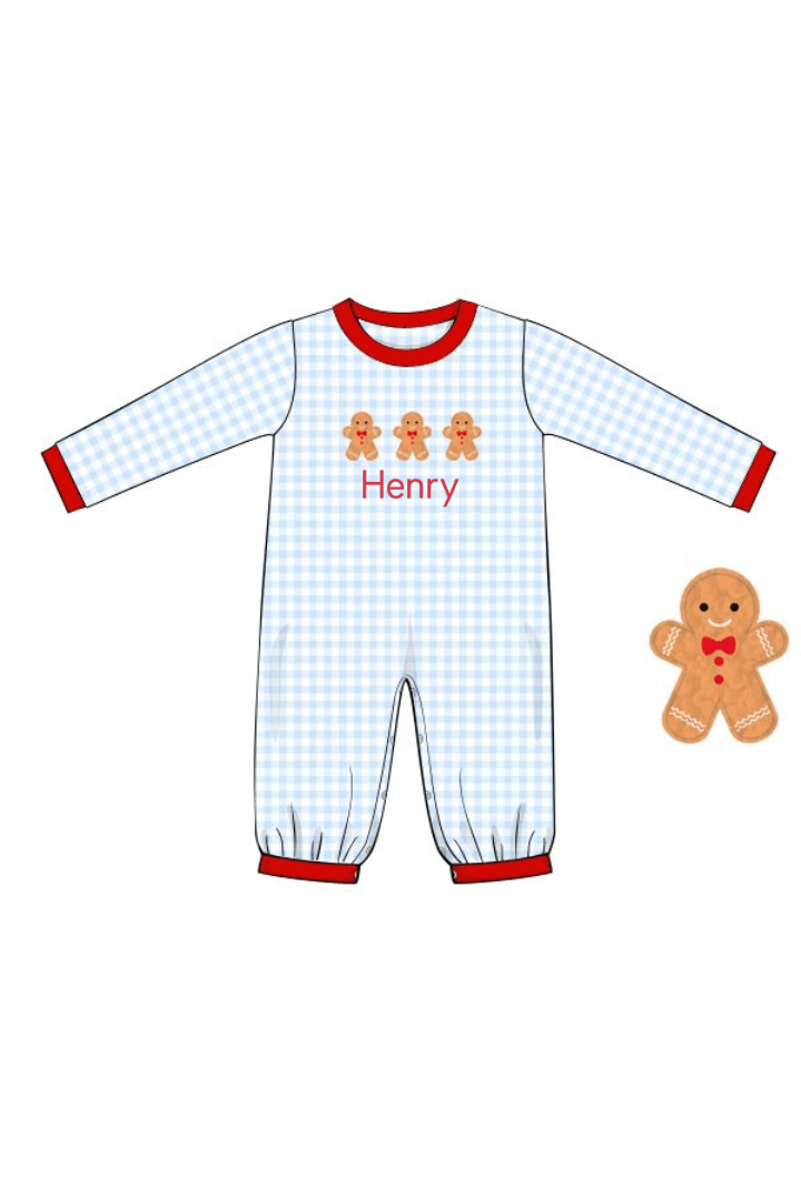 The Smocked Flamingo Apparel & Accessories French Knot Gingerbread Blue Gingham Romper