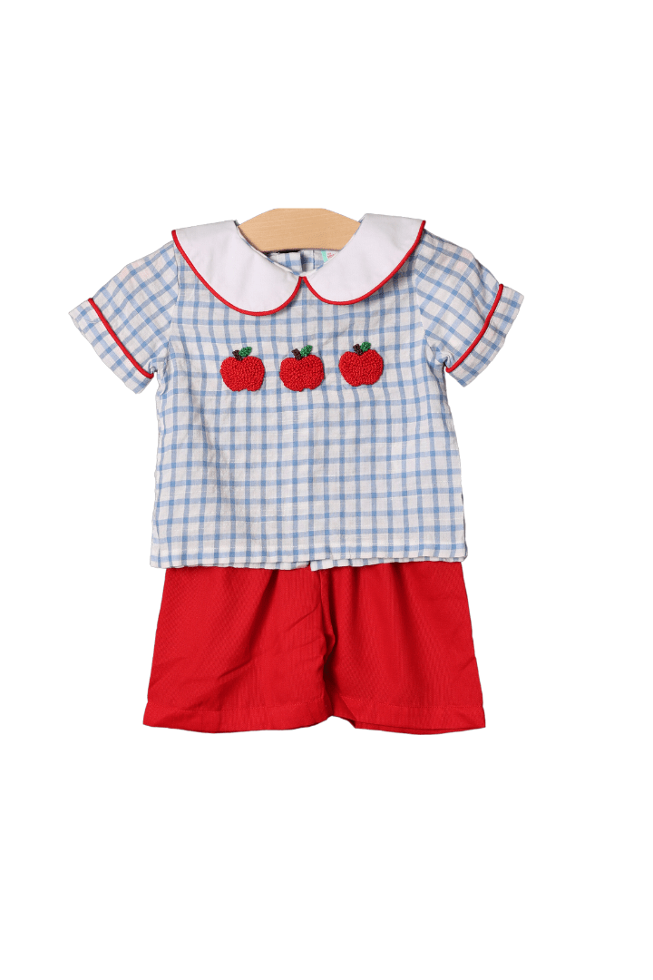 The Smocked Flamingo Apparel & Accessories French Knot Gingham Apple Short Set