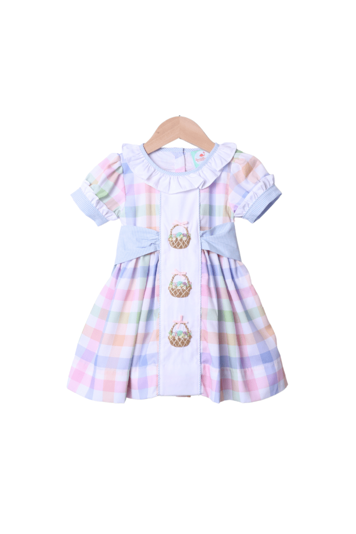 The Smocked Flamingo Apparel & Accessories French Knot Gingham Easter Basket Dress