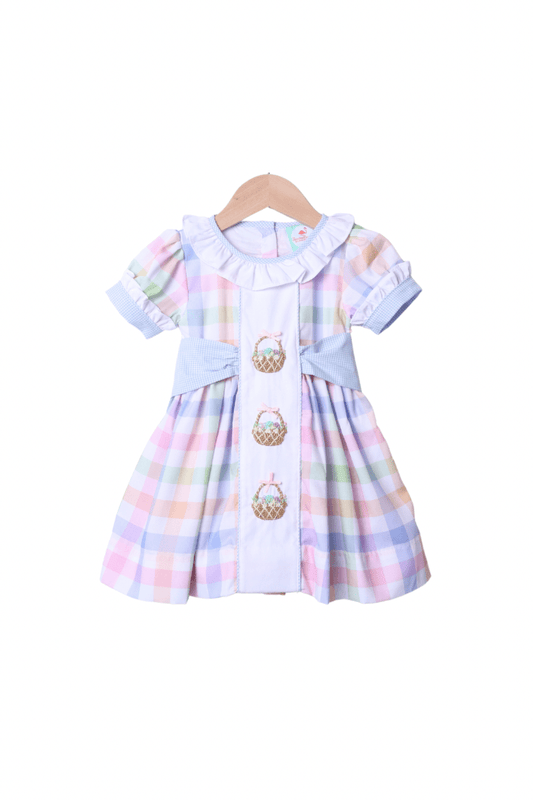 The Smocked Flamingo Apparel & Accessories French Knot Gingham Easter Basket Dress