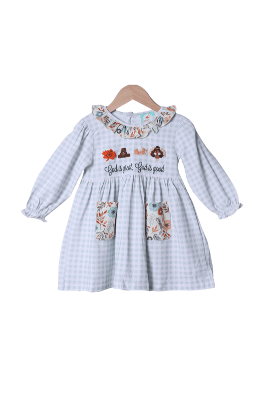 The Smocked Flamingo Apparel & Accessories French Knot God is Great, God is Good Floral Dress