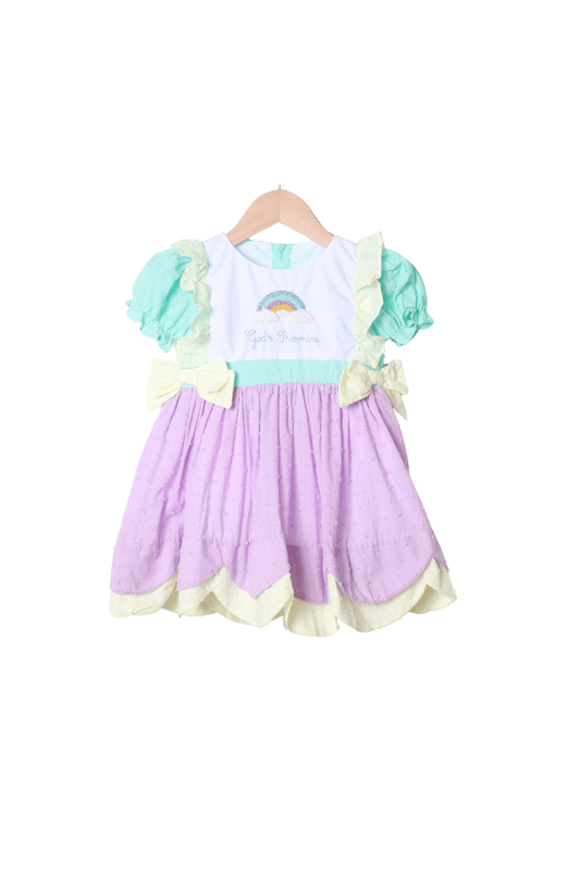 The Smocked Flamingo Apparel & Accessories French Knot God's Promise Color Block Swiss Dot Dress