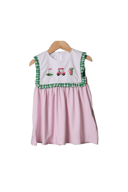 The Smocked Flamingo Apparel & Accessories French Knot Golf Pink Gingham Dress