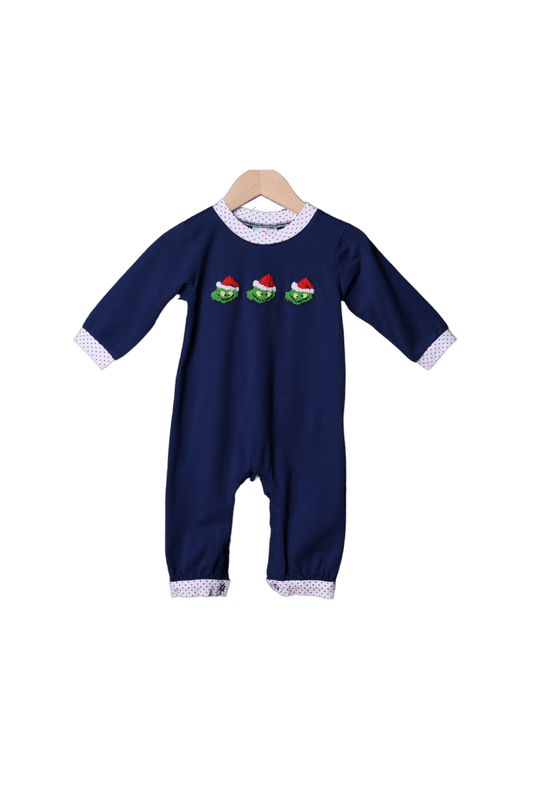 The Smocked Flamingo Apparel & Accessories French Knot Grouch Navy Romper