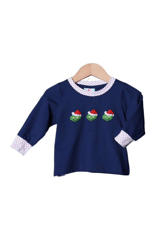 The Smocked Flamingo Apparel & Accessories French Knot Grouch Navy Shirt