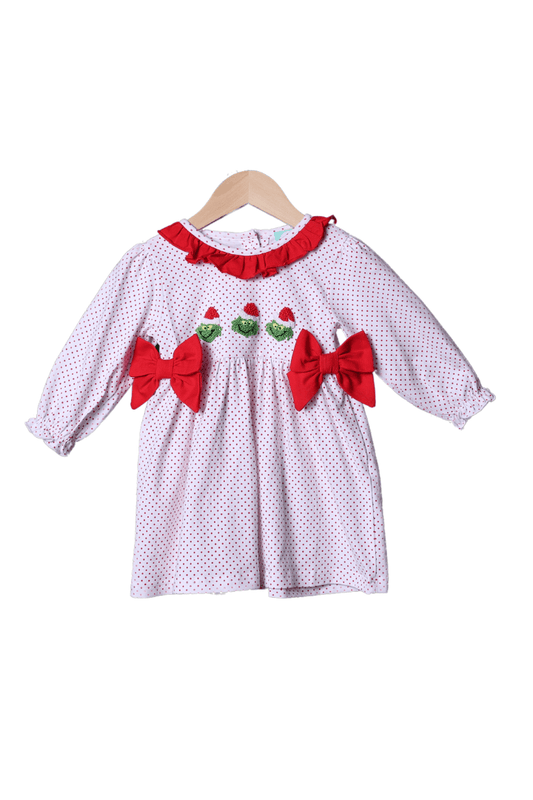 The Smocked Flamingo Apparel & Accessories French Knot Grouch Red Bitty Dot Dress