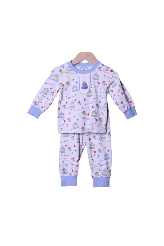 The Smocked Flamingo Apparel & Accessories French Knot Happy Birthday Blue Long Sleeve Pajamas