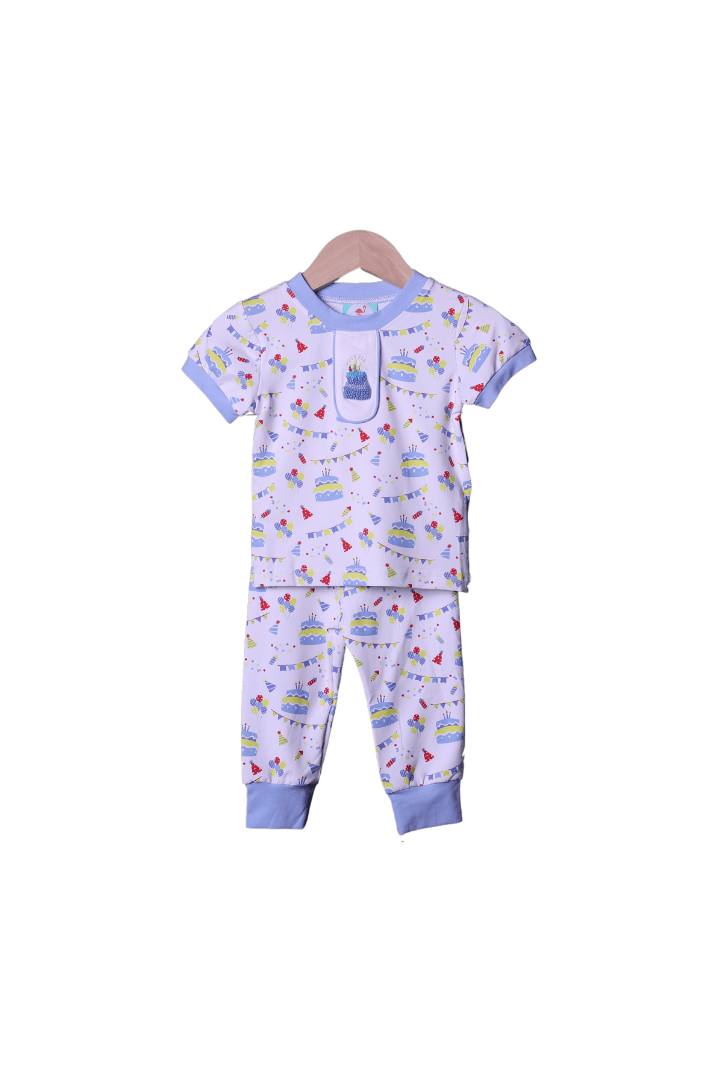 The Smocked Flamingo Apparel & Accessories French Knot Happy Birthday Blue Short Sleeve Pajamas