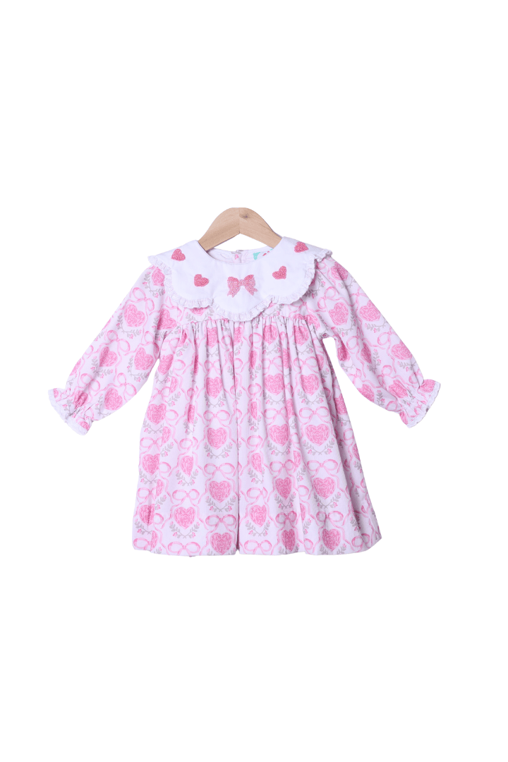The Smocked Flamingo Apparel & Accessories French Knot Heart and Bow Dress