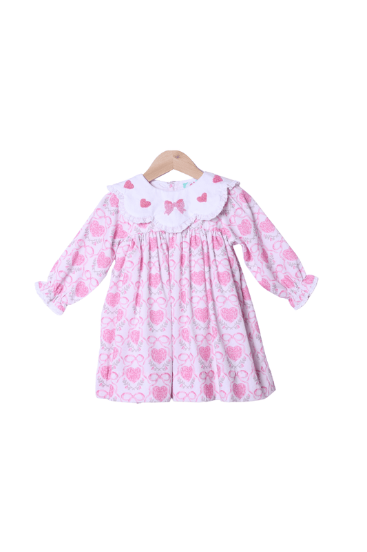 The Smocked Flamingo Apparel & Accessories French Knot Heart and Bow Dress