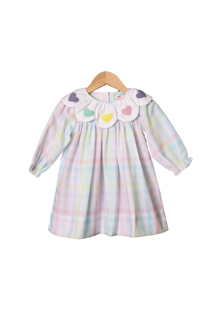 The Smocked Flamingo Apparel & Accessories French Knot Heart Pastel Plaid Dress