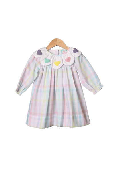 The Smocked Flamingo Apparel & Accessories French Knot Heart Pastel Plaid Dress