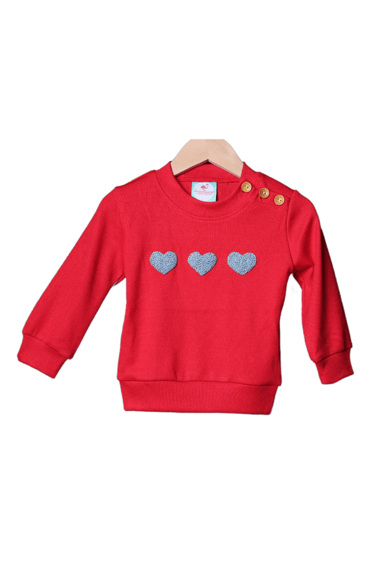 The Smocked Flamingo Apparel & Accessories French Knot Heart Red Cardigan Pullover