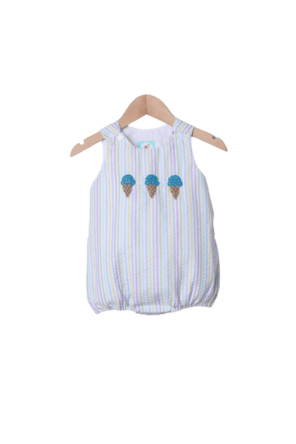 The Smocked Flamingo Apparel & Accessories French Knot Ice Cream Seersucker Stripe Bubble