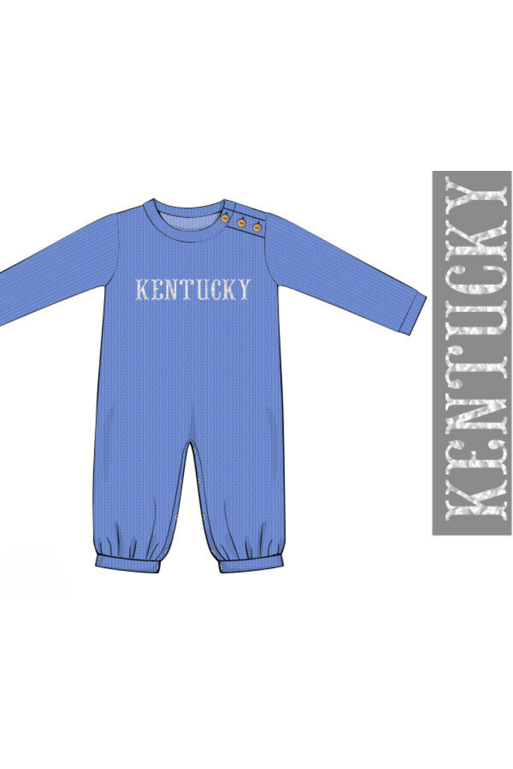 The Smocked Flamingo Apparel & Accessories French Knot Kentucky Blue Cardigan Romper