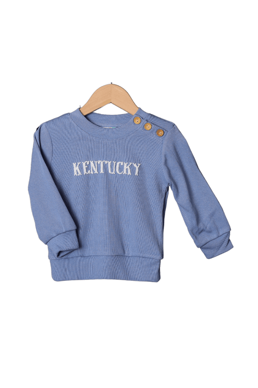 The Smocked Flamingo Apparel & Accessories French Knot Kentucky Blue Knit Sweater Pullover