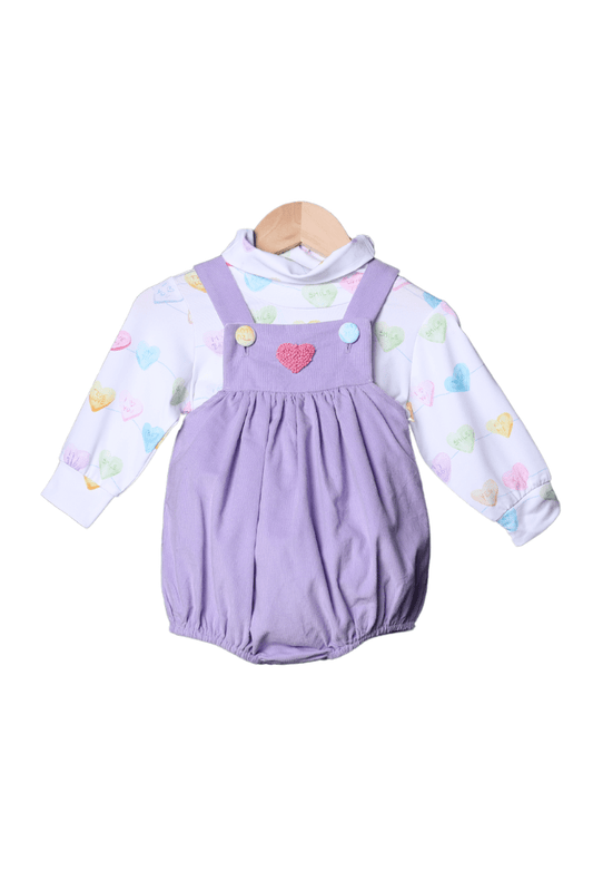 The Smocked Flamingo Apparel & Accessories French Knot Lavender Corduroy Conversation Heart Bubble