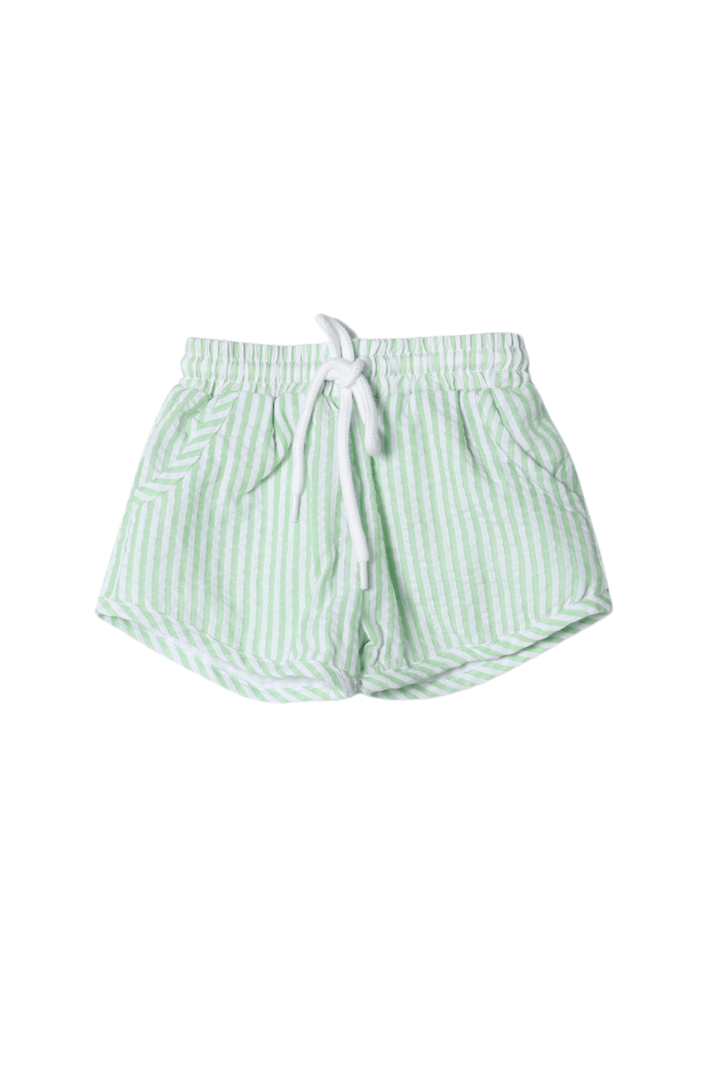 The Smocked Flamingo Apparel & Accessories French Knot Lucky Clover Green Seersucker Short Set