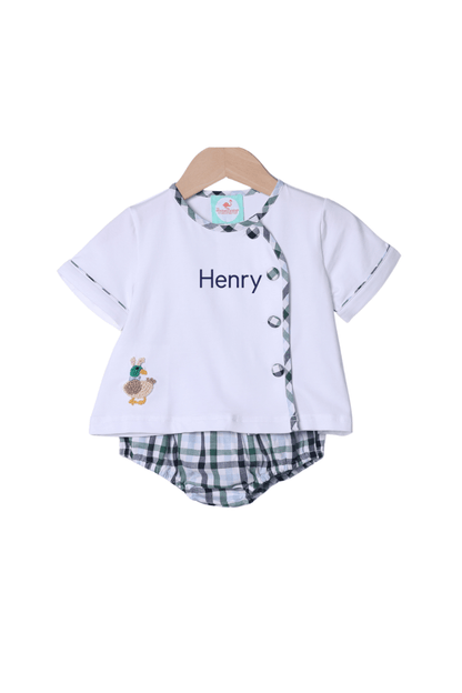 The Smocked Flamingo Apparel & Accessories French Knot Mallard Bunny Plaid Diaper Set