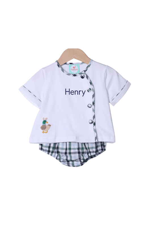 The Smocked Flamingo Apparel & Accessories French Knot Mallard Bunny Plaid Diaper Set