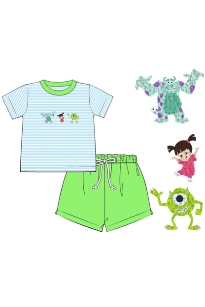 The Smocked Flamingo Apparel & Accessories French Knot Monster Short Set