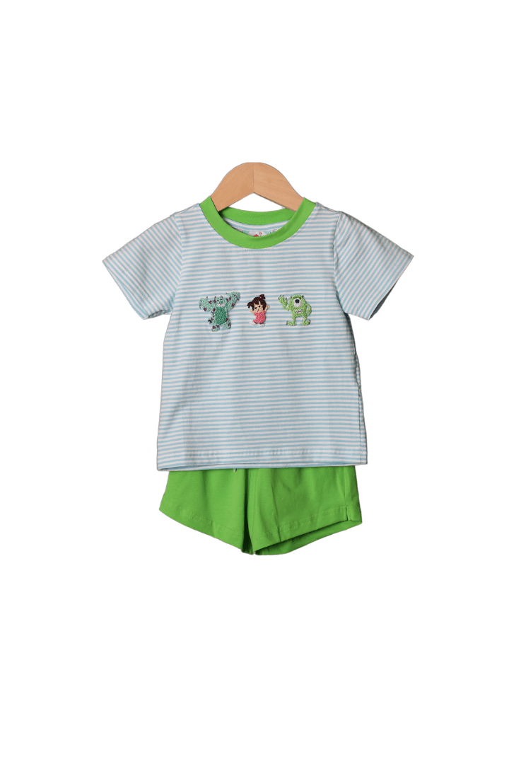 The Smocked Flamingo Apparel & Accessories French Knot Monster Short Set