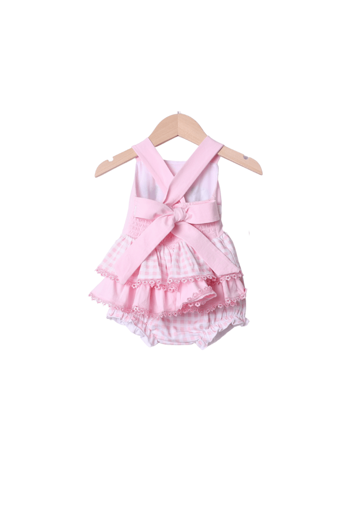 The Smocked Flamingo Apparel & Accessories French Knot Mouse Pink Gingham Knit Bloomer Set