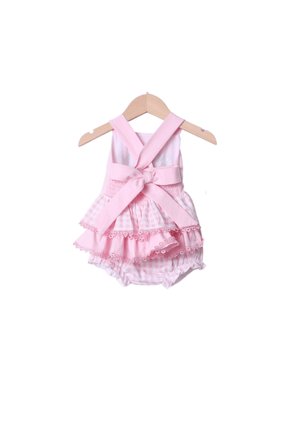 The Smocked Flamingo Apparel & Accessories French Knot Mouse Pink Gingham Knit Bloomer Set