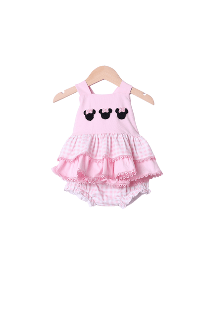 The Smocked Flamingo Apparel & Accessories French Knot Mouse Pink Gingham Knit Bloomer Set