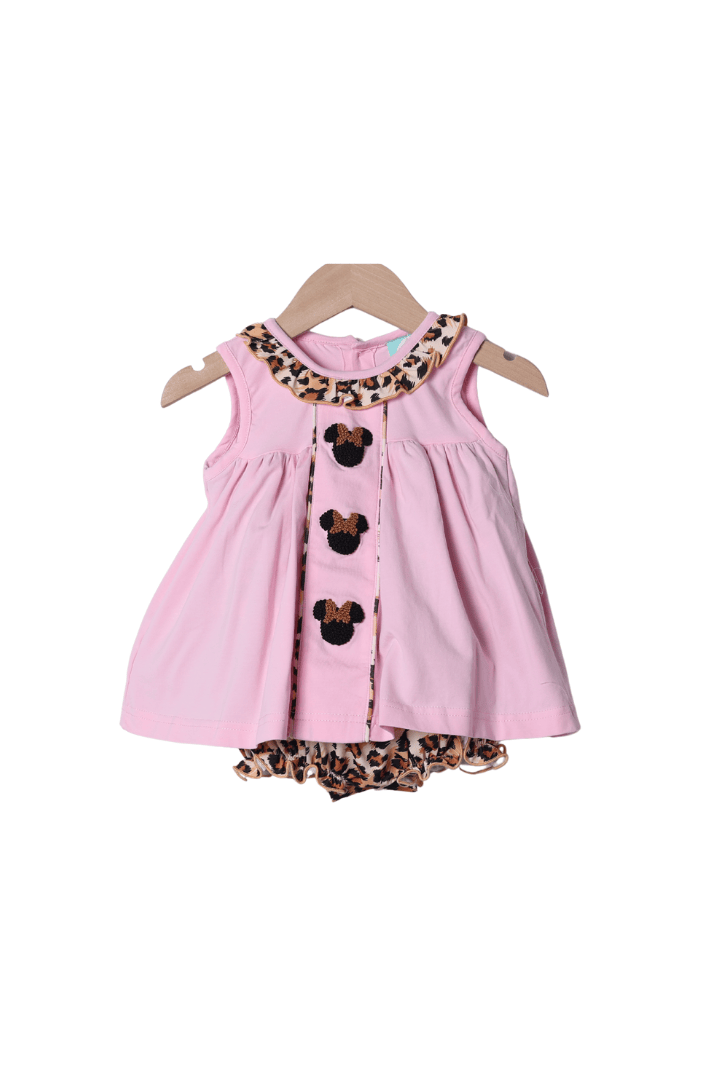 The Smocked Flamingo Apparel & Accessories French Knot Mouse Pink Leopard Skirted Bubble