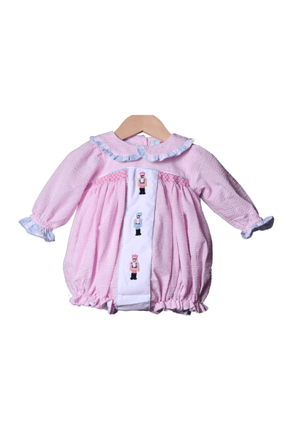 The Smocked Flamingo Apparel & Accessories French Knot Nutcracker Pink and Blue Gingham Bubble