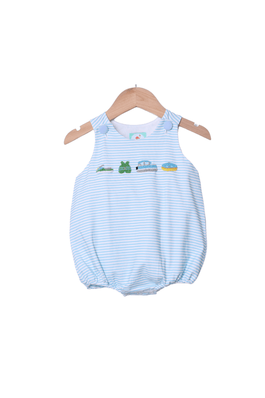 The Smocked Flamingo Apparel & Accessories French Knot On the Pontoon Blue Stripe Bubble