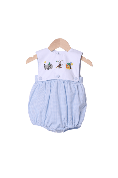 The Smocked Flamingo Apparel & Accessories French Knot Party Animal Blue Gingham Bubble