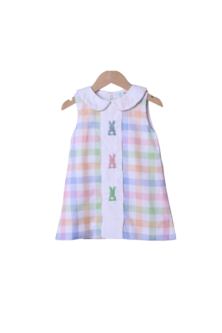 The Smocked Flamingo Apparel & Accessories French Knot Pastel Peeps Buffalo Check Dress