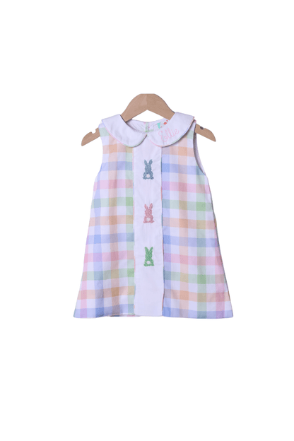The Smocked Flamingo Apparel & Accessories French Knot Pastel Peeps Buffalo Check Dress